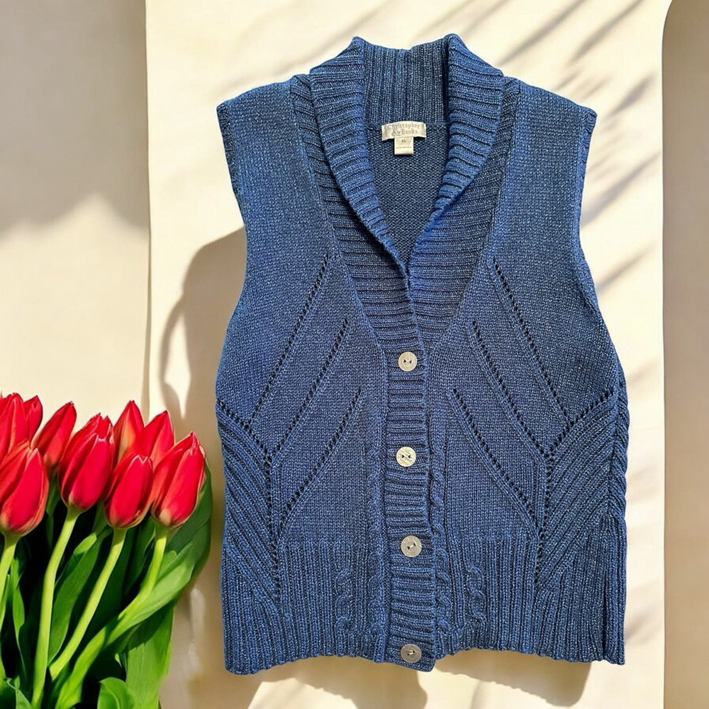 Christopher & Banks Blue Knit Cardigan Vest